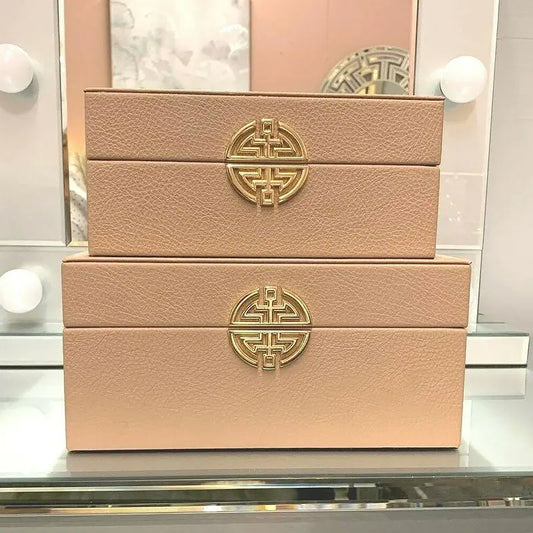 Rose Pink And Gold Faux Leather Storage Boxes (Set of 2) CIMC