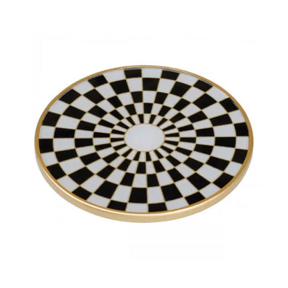 Round Checkerboard Black and Gold Coasters - Set of 4 Home Store Living