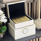 White Faux Litchi with Gold Ring Handle Jewellery Boxes (Set of 2) CIMC