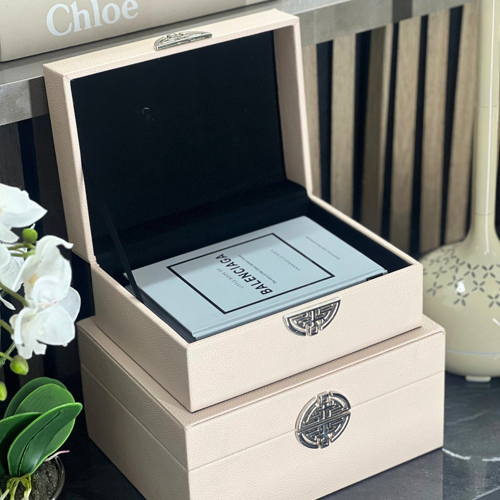 Powder Pink & Silver Faux Leather Storage Boxes (Set of 2) CIMC