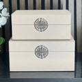 Jewellery Storage Boxes - Rose Pink Faux Leather & Silver Handle (Set of 2) CIMC