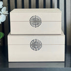 Powder Pink & Silver Faux Leather Storage Boxes (Set of 2) CIMC