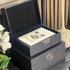 Black Faux Leather & Silver Handle Decorative Storage Boxes (Set of 2) CIMC