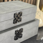 Grey Faux Litchi Leather Storage Boxes with Gunmetal Silver Handle (Set of 2) CIMC