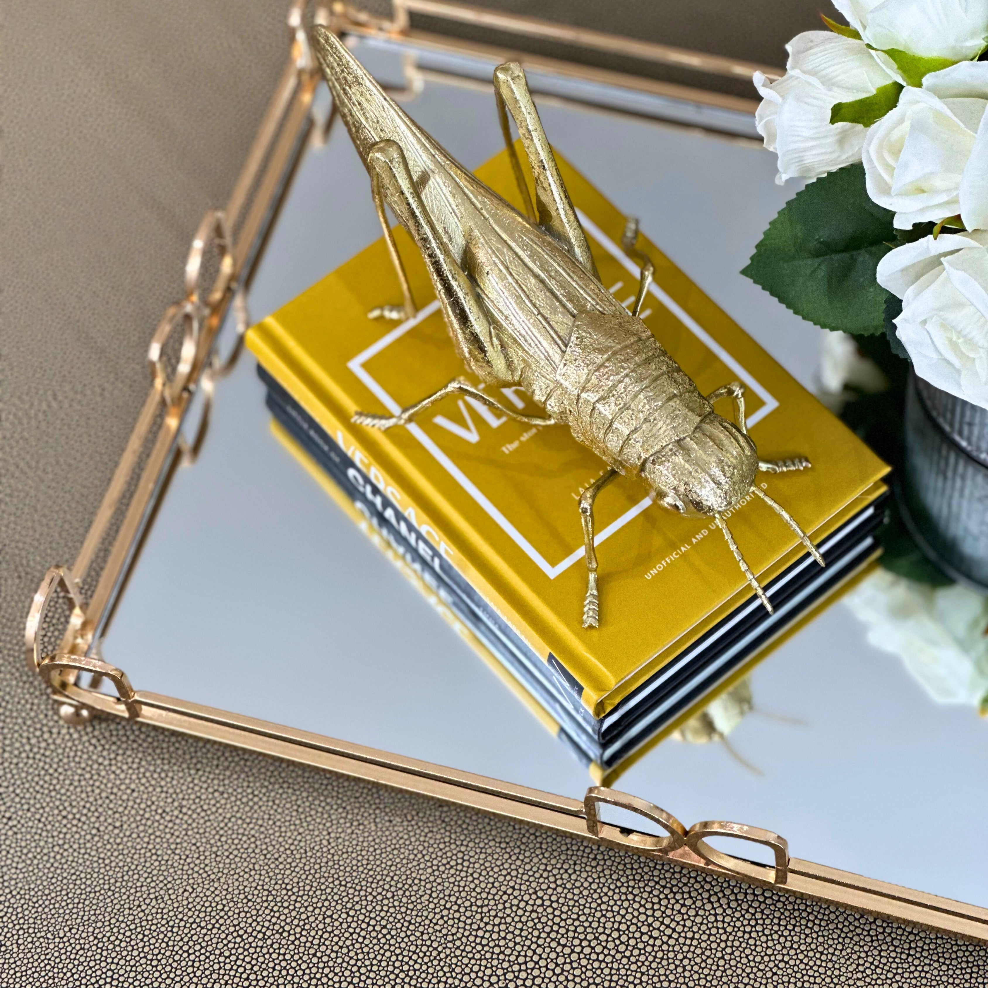 D&D Rectangle Rose Gold Mirror Tray 45cm Ivan