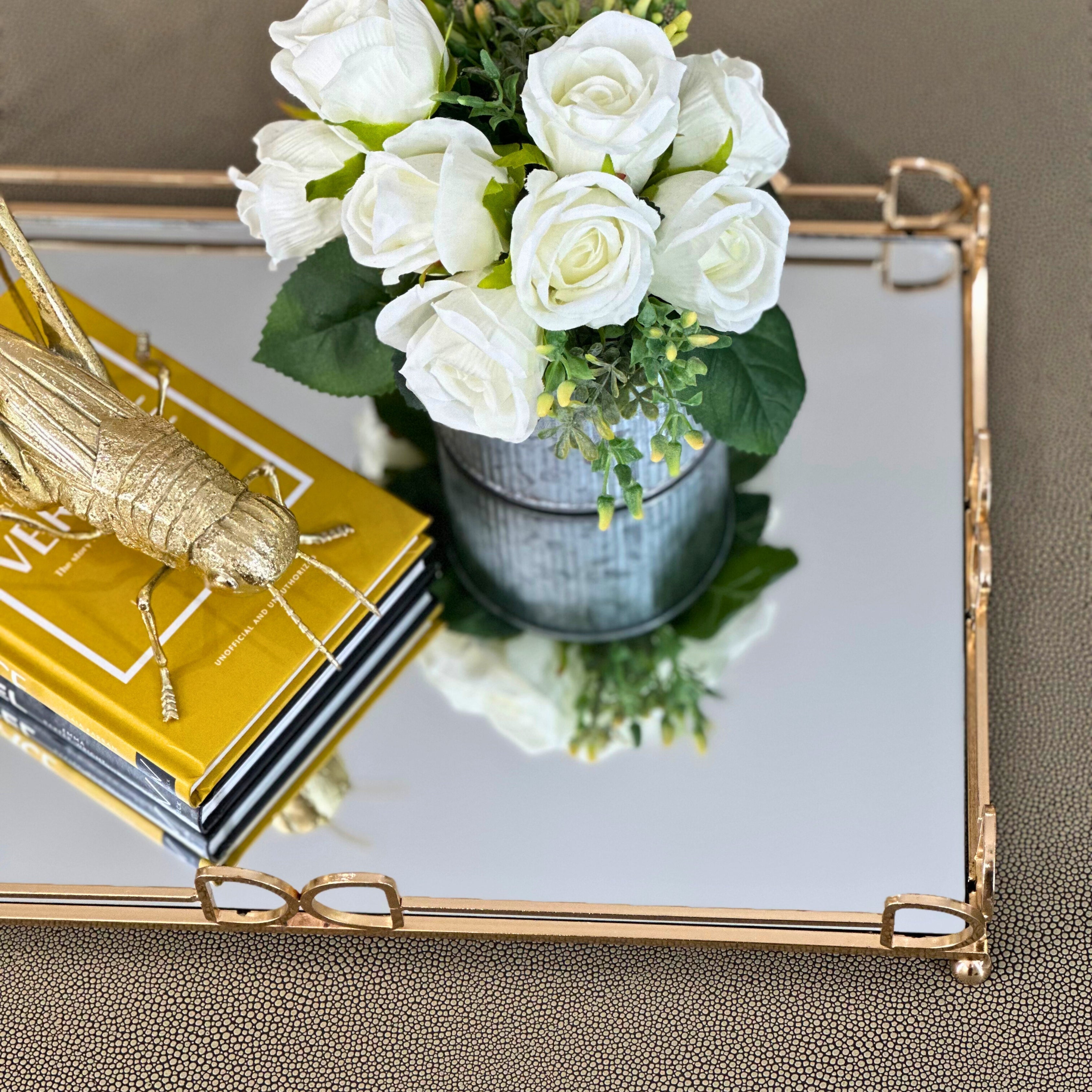 D&D Rectangle Rose Gold Mirror Tray 45cm Ivan