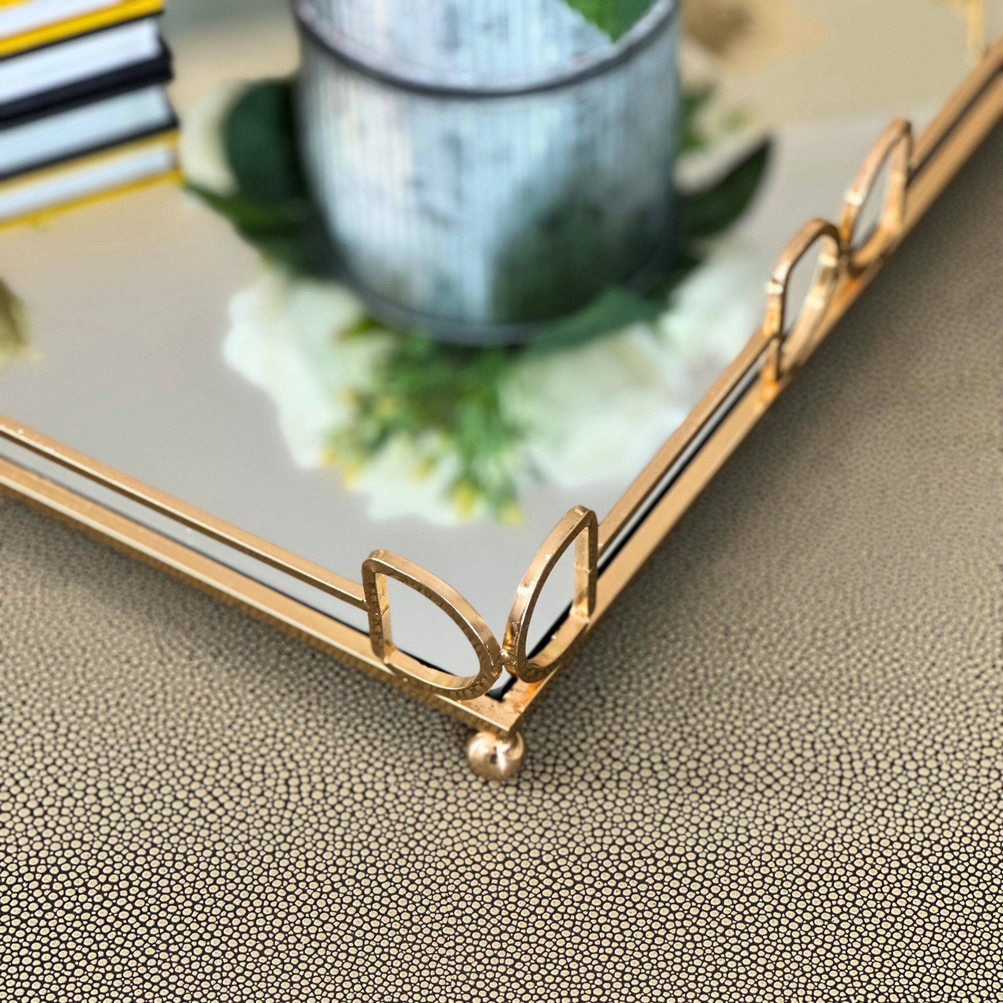 D&D Rectangle Rose Gold Mirror Tray 45cm Ivan