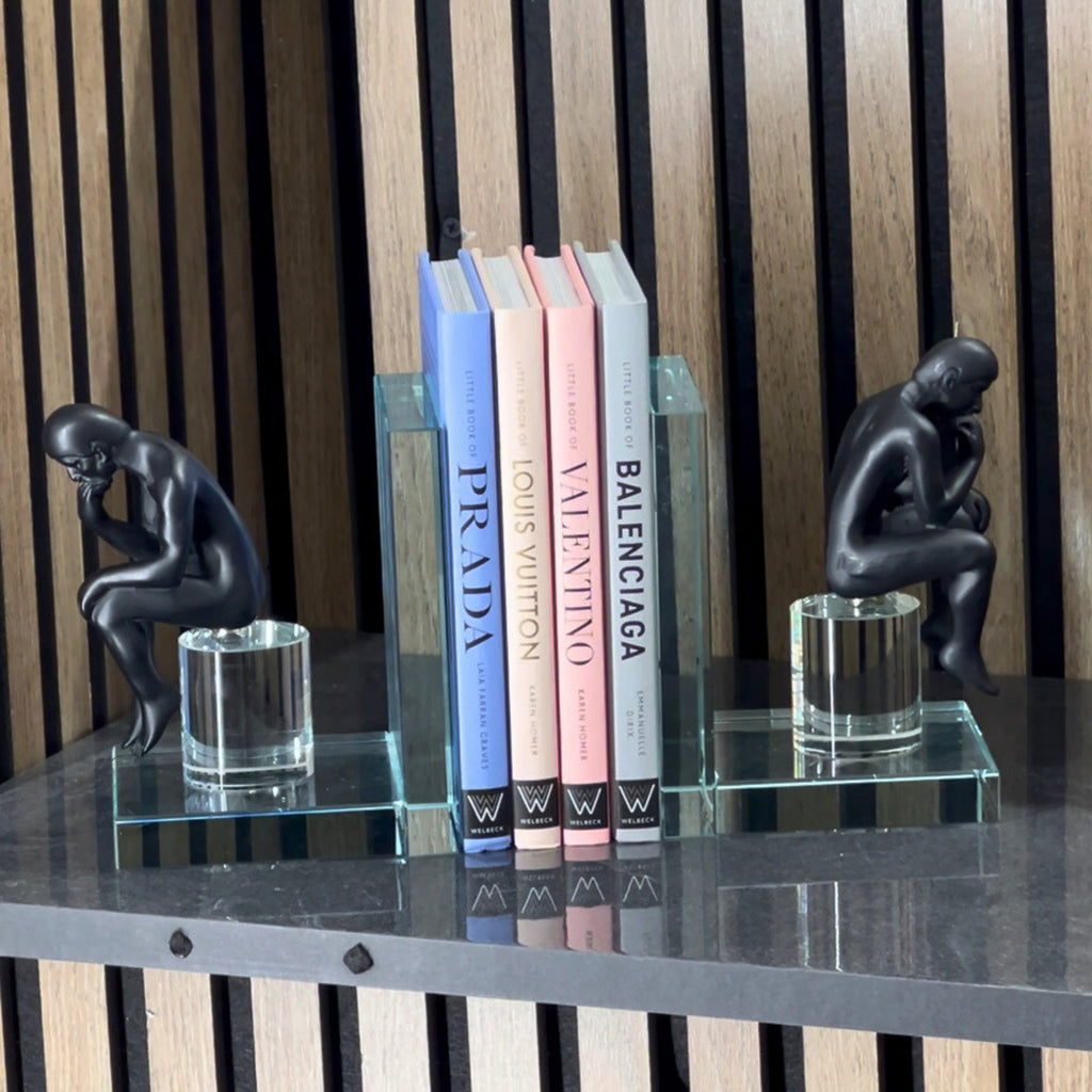 Black Thinking Figure Luxury Crystal Bookends Ivan