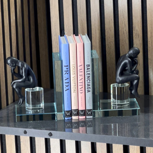 15cm Black Thinking Man Luxury Crystal Bookends Ivan