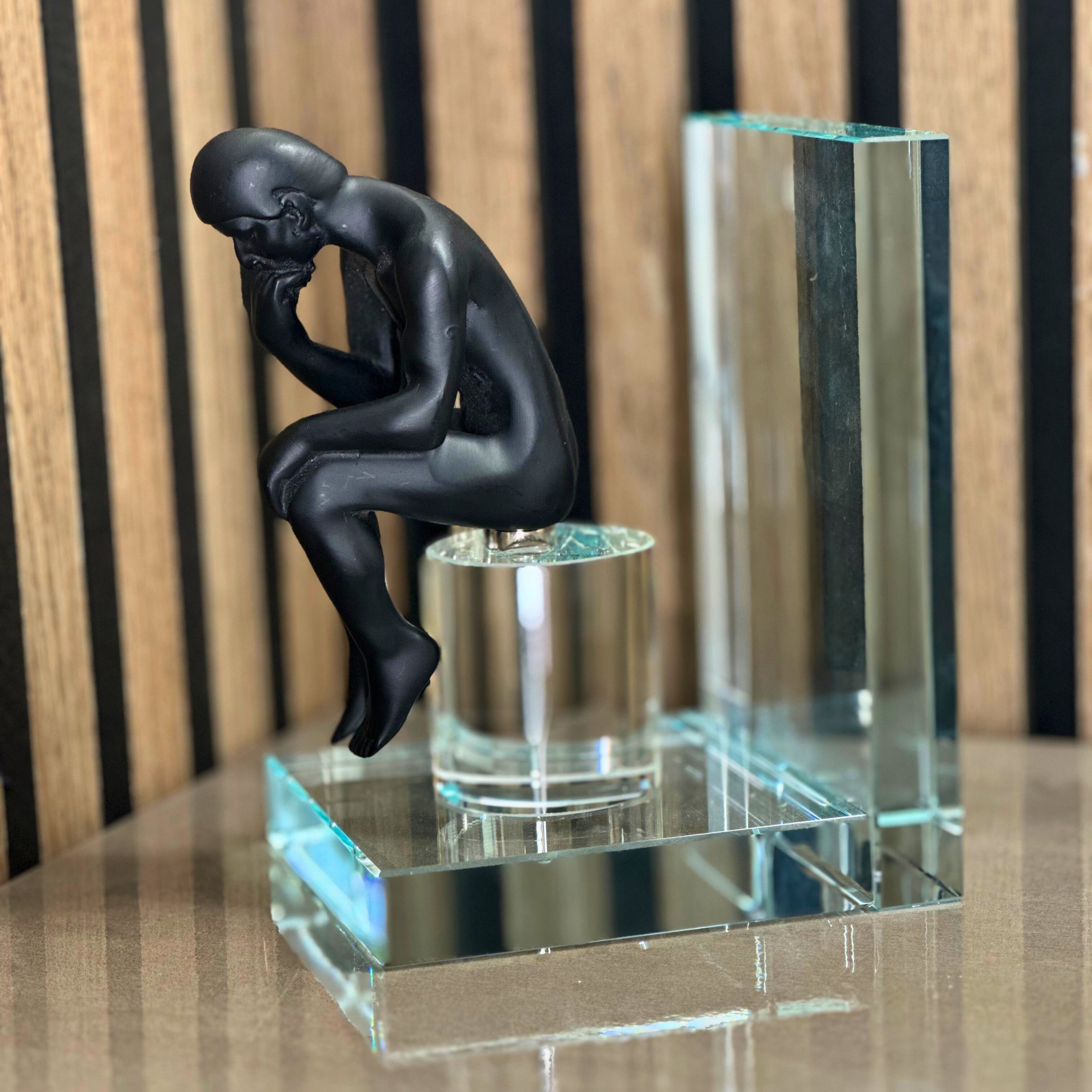 Black Thinking Figure Luxury Crystal Bookends Ivan