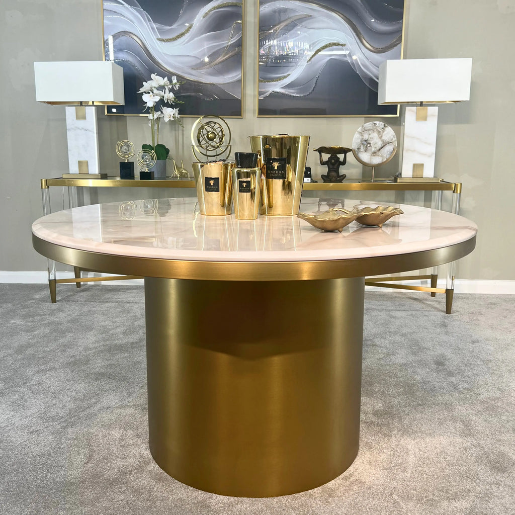 Camden Dining Table - Cream Marble/ Brushed Brass 130cm Kevin Simba