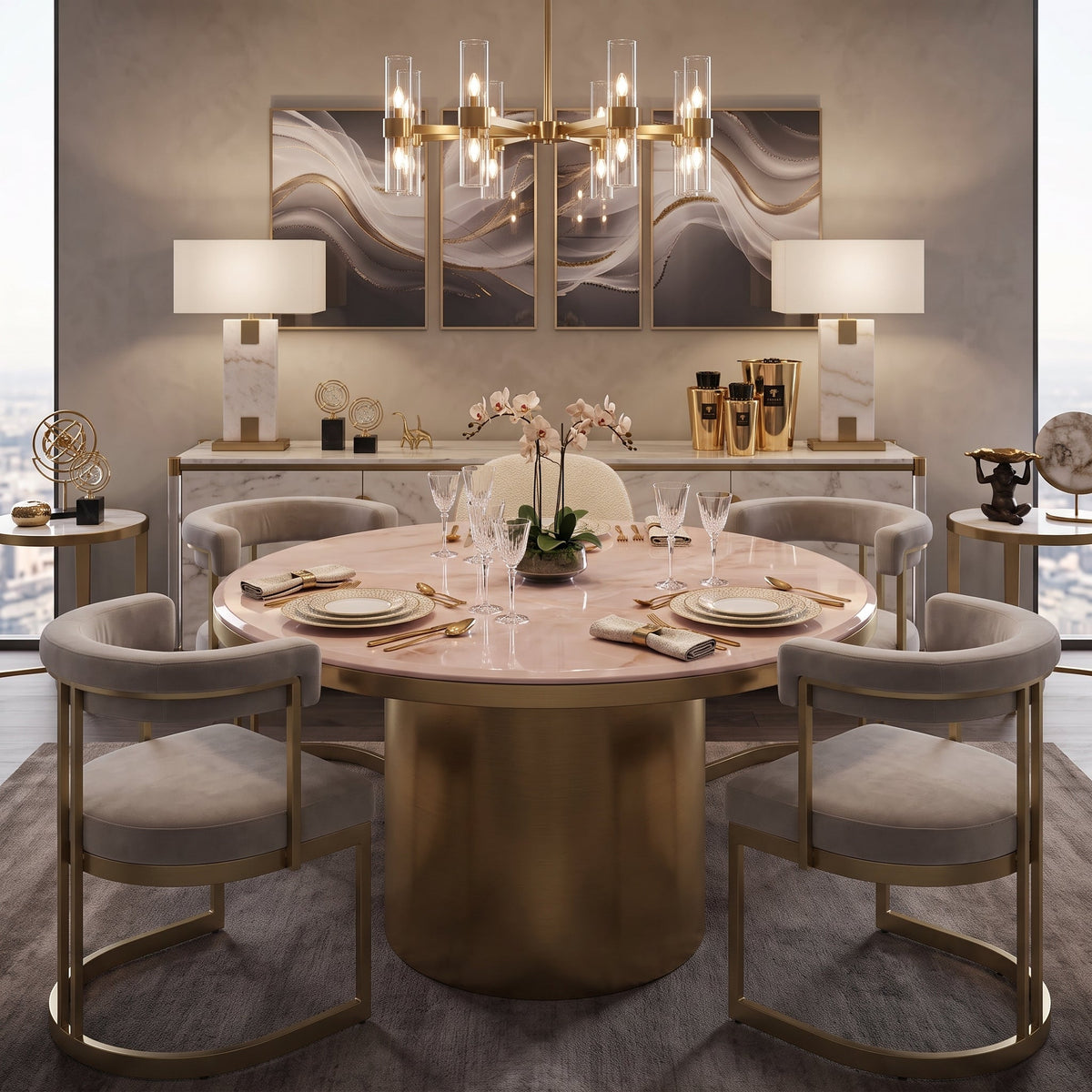 Camden 1.3m Biege Marble Dining Table Kevin Simba