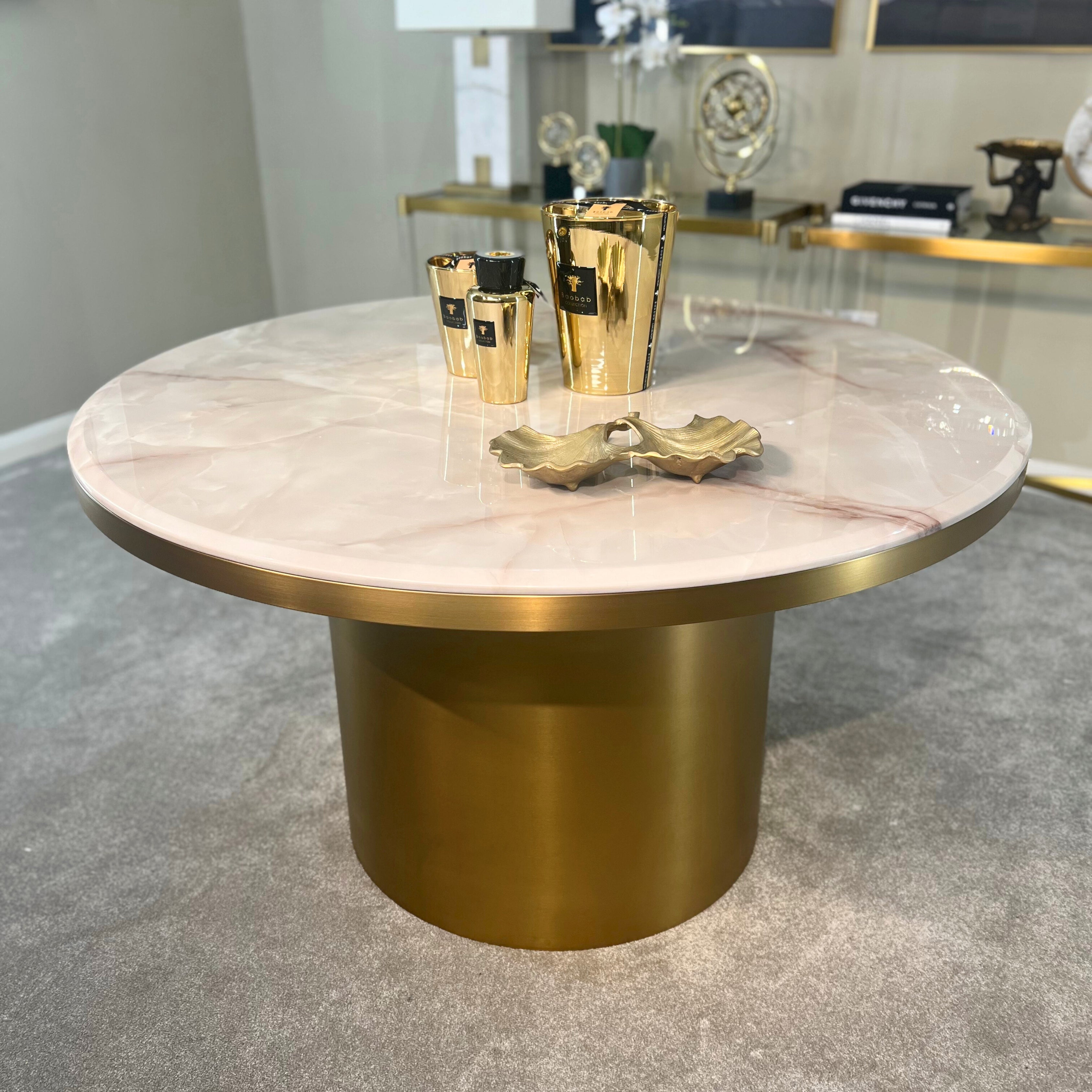 Camden Dining Table - Cream Marble/ Brushed Brass 130cm Kevin Simba