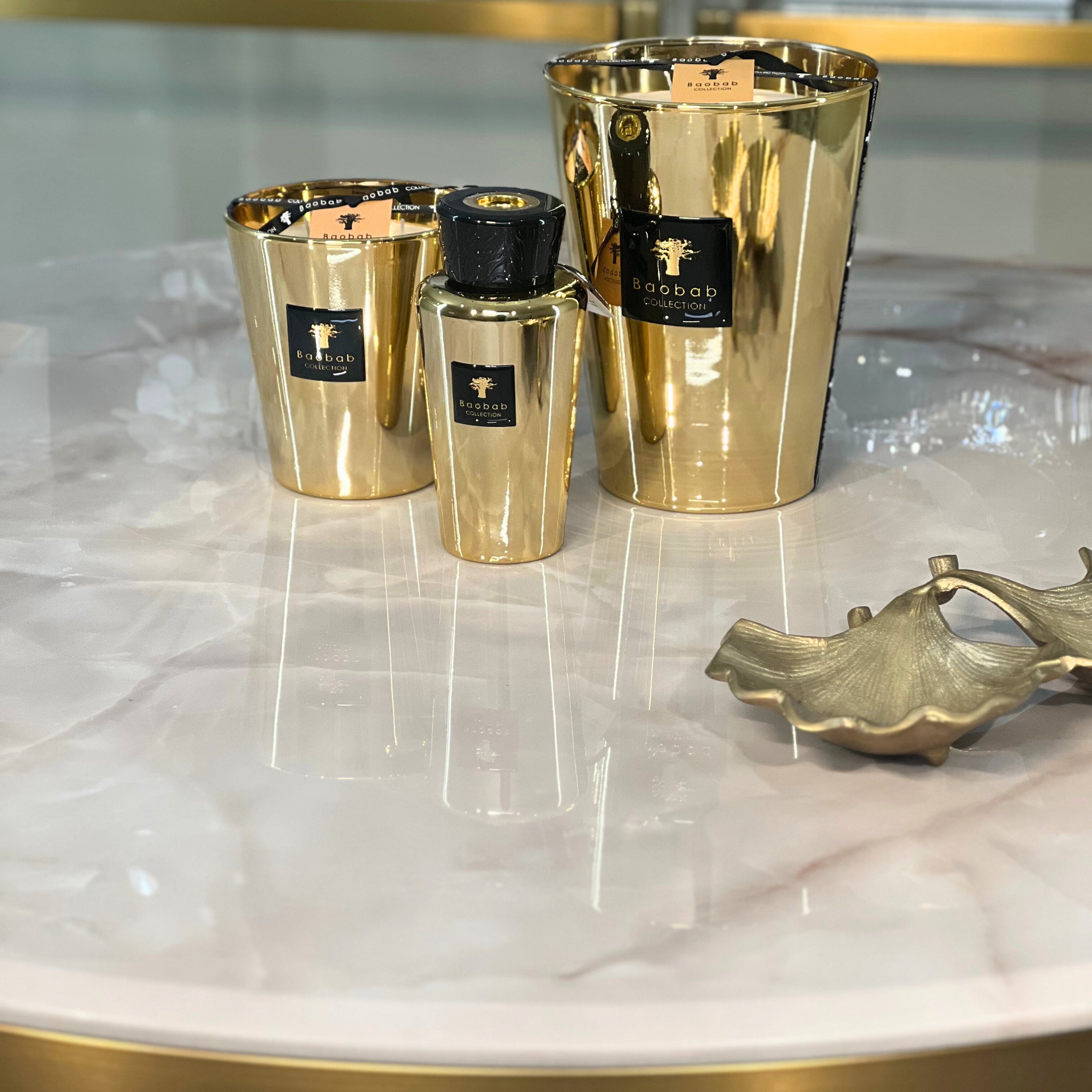 Camden Dining Table - Cream Marble/ Brushed Brass 130cm Kevin Simba