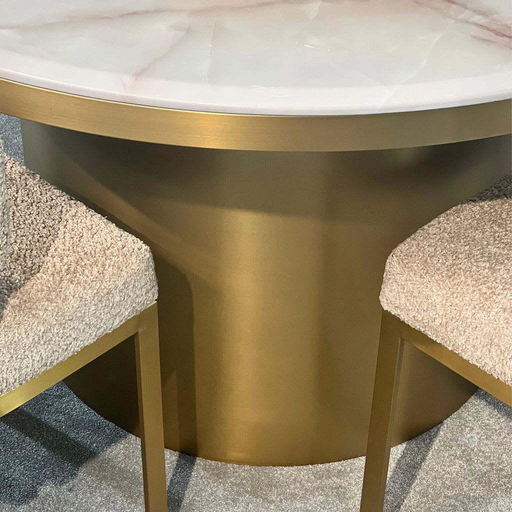 Camden Dining Table - Cream Marble/ Brushed Brass 130cm Kevin Simba