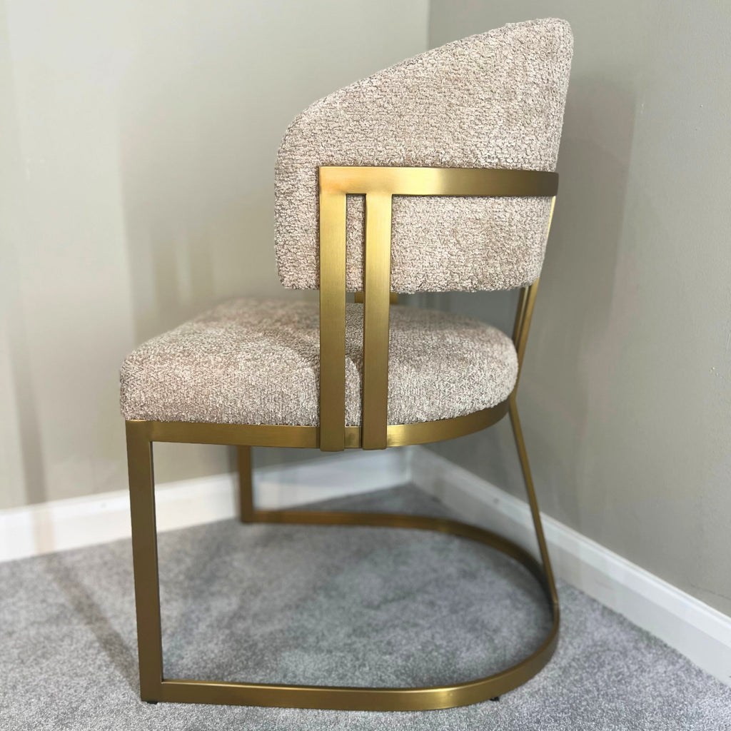 Clubhouse Boucle Mink & Brushed Brass Dining Chair - Inspired By Top Luxury Design Kevin Simba