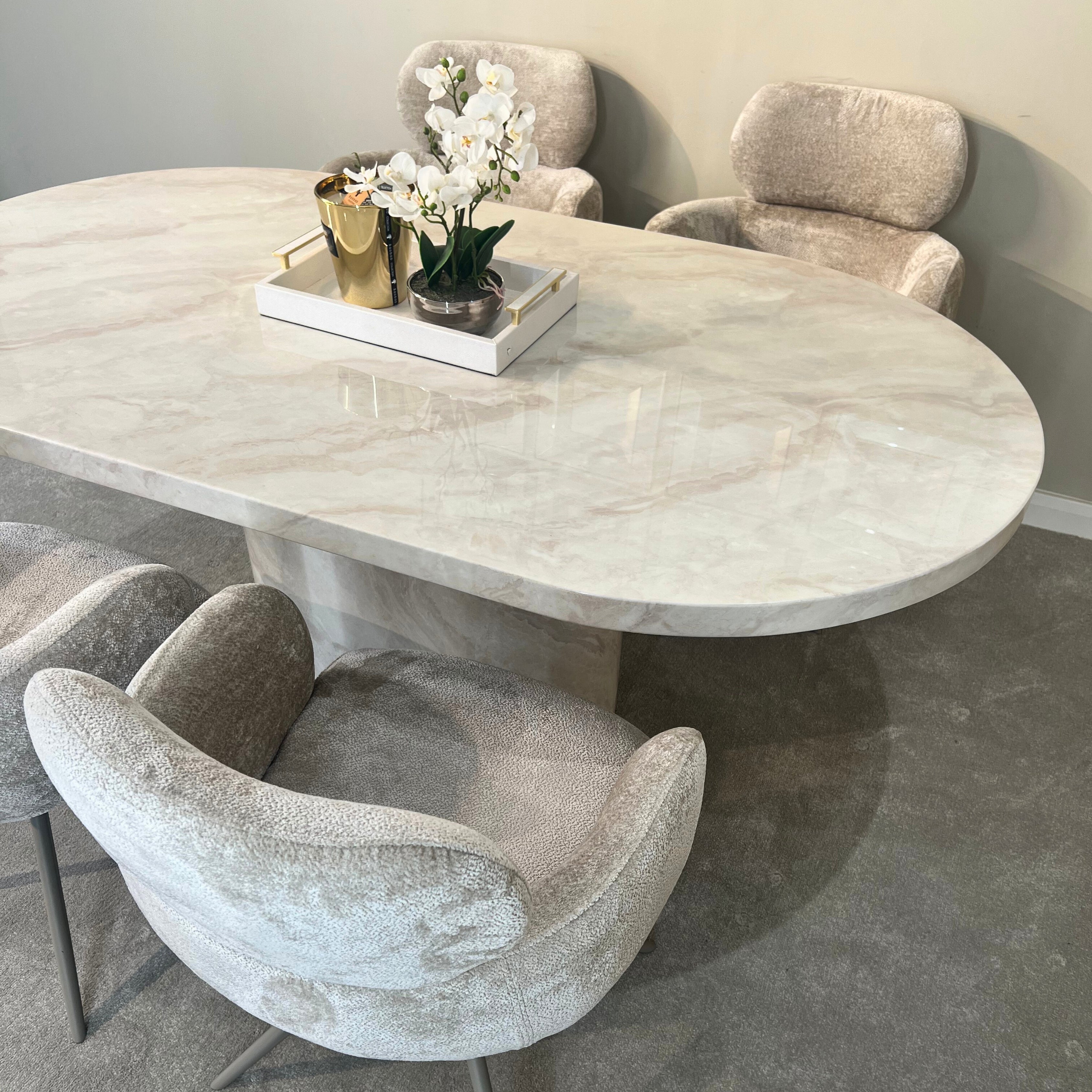 Colby 180cm Beige Oval Marble Dining Table (2506) L H International