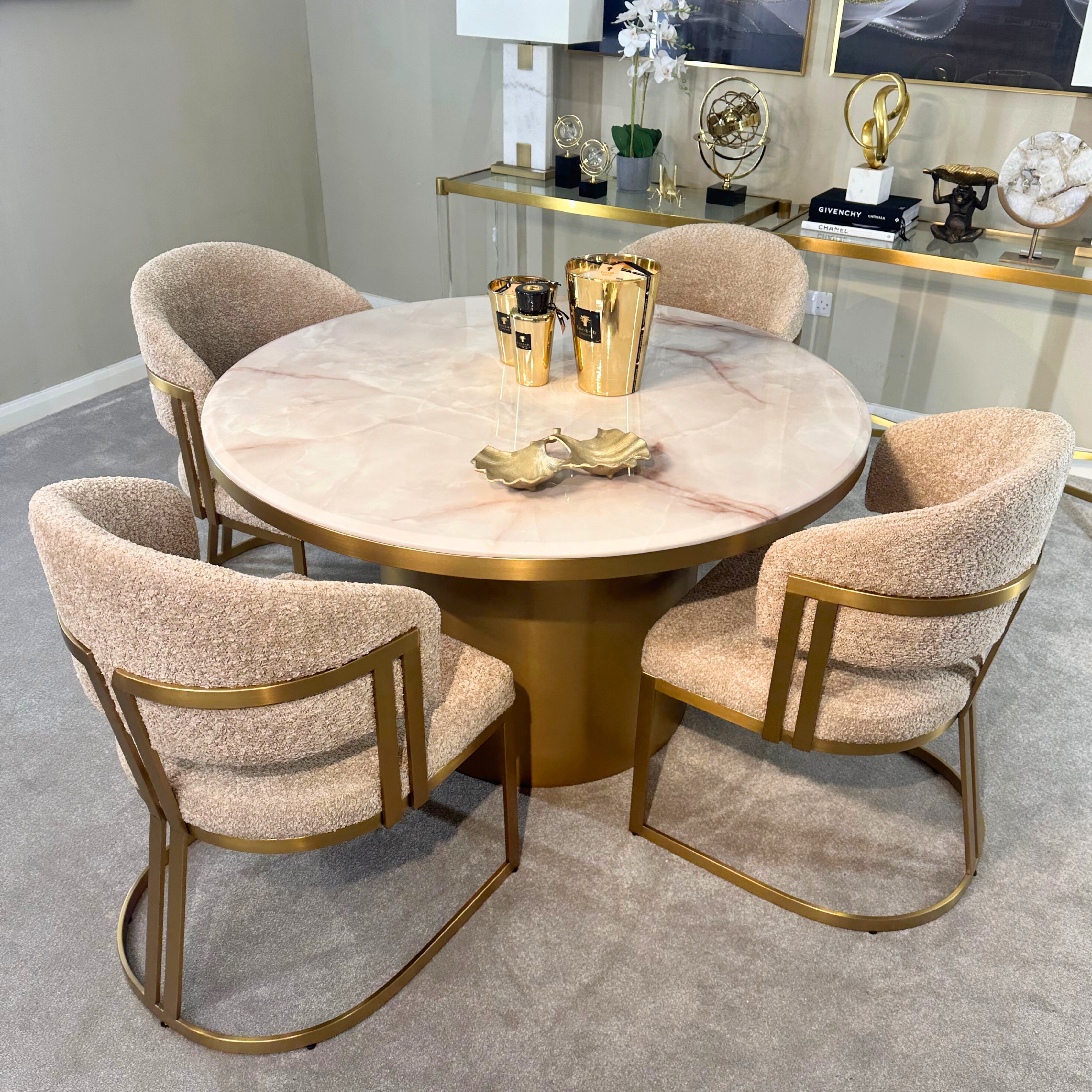 Camden Dining Table - Beige Marble/ Brushed Brass 130cm Kevin Simba
