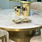 Camden Dining Set with Clubhouse Chairs - Beige Marble/ Brushed Brass 130cm Kevin Simba