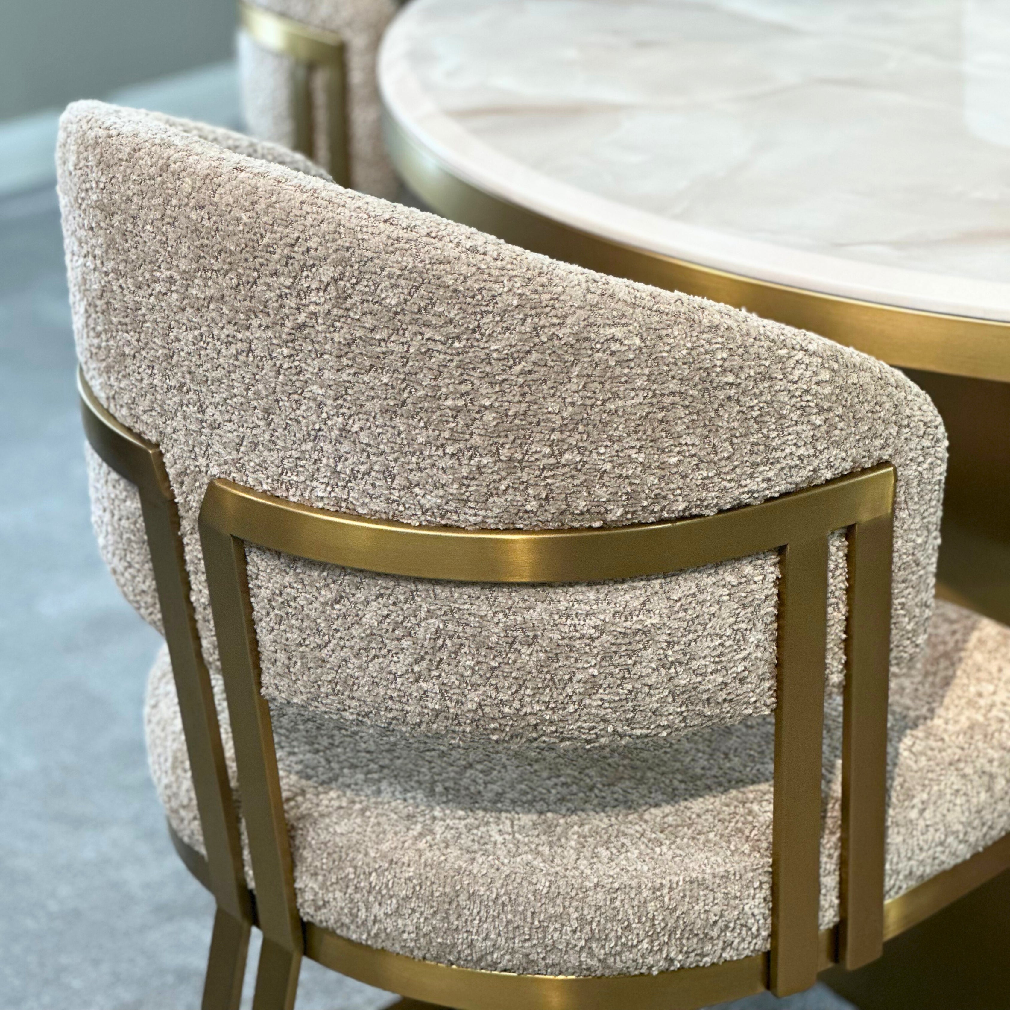 Clubhouse Boucle Mink & Brushed Brass Dining Chair - Inspired By Top Luxury Design Kevin Simba