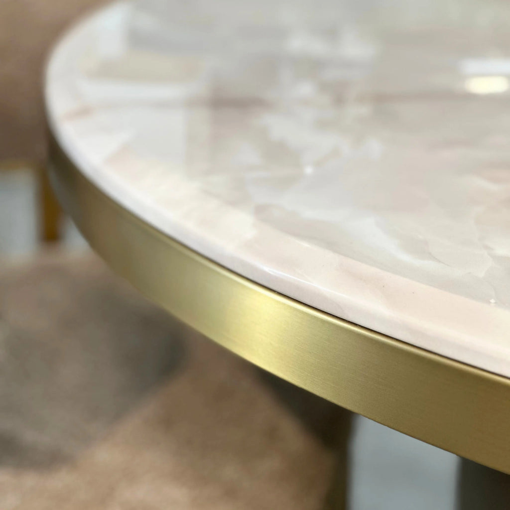 Camden Dining Table - Beige Marble/ Brushed Brass 130cm Kevin Simba