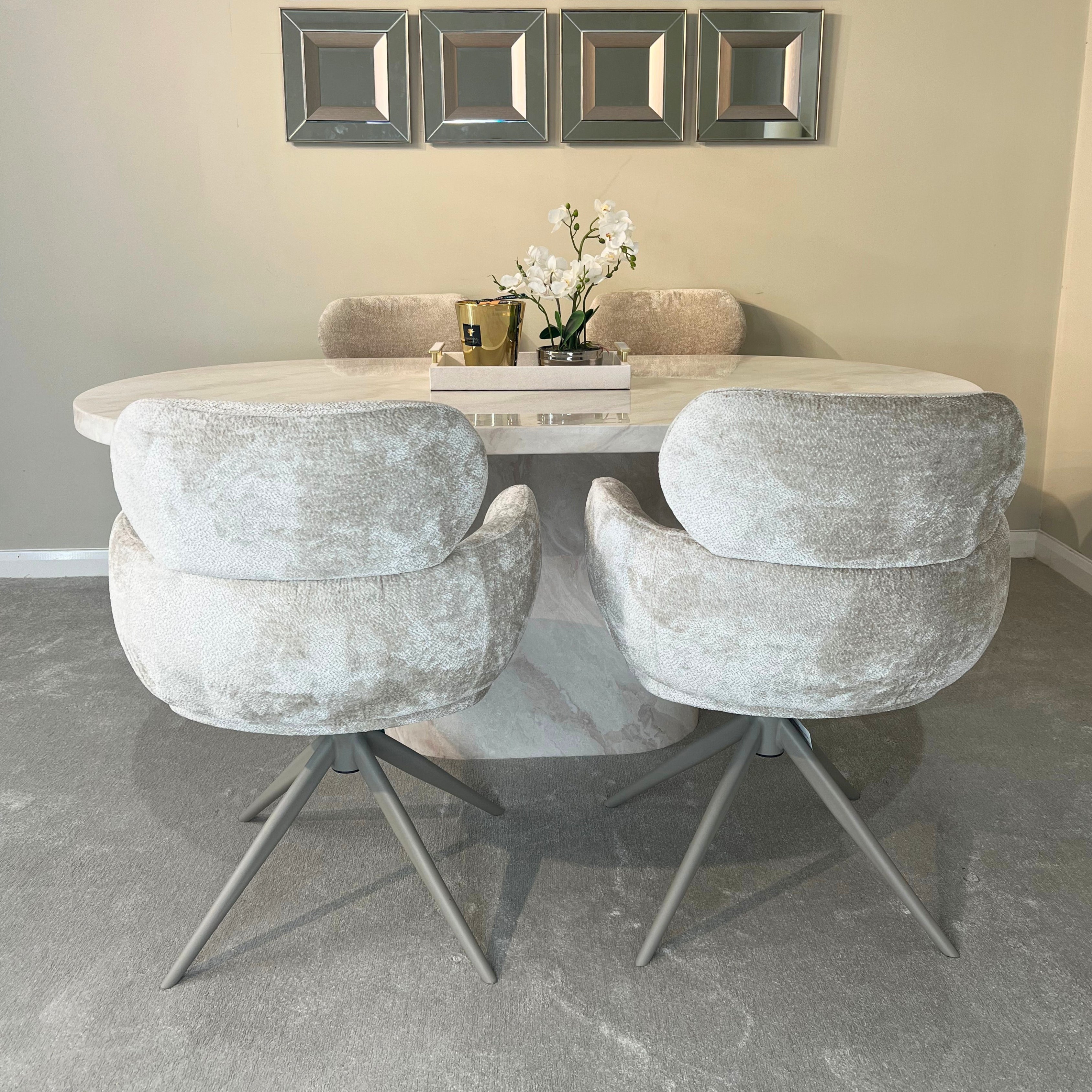 Colby 180cm Oval Marble Dining Set with Apollo Dining Chairs L H International