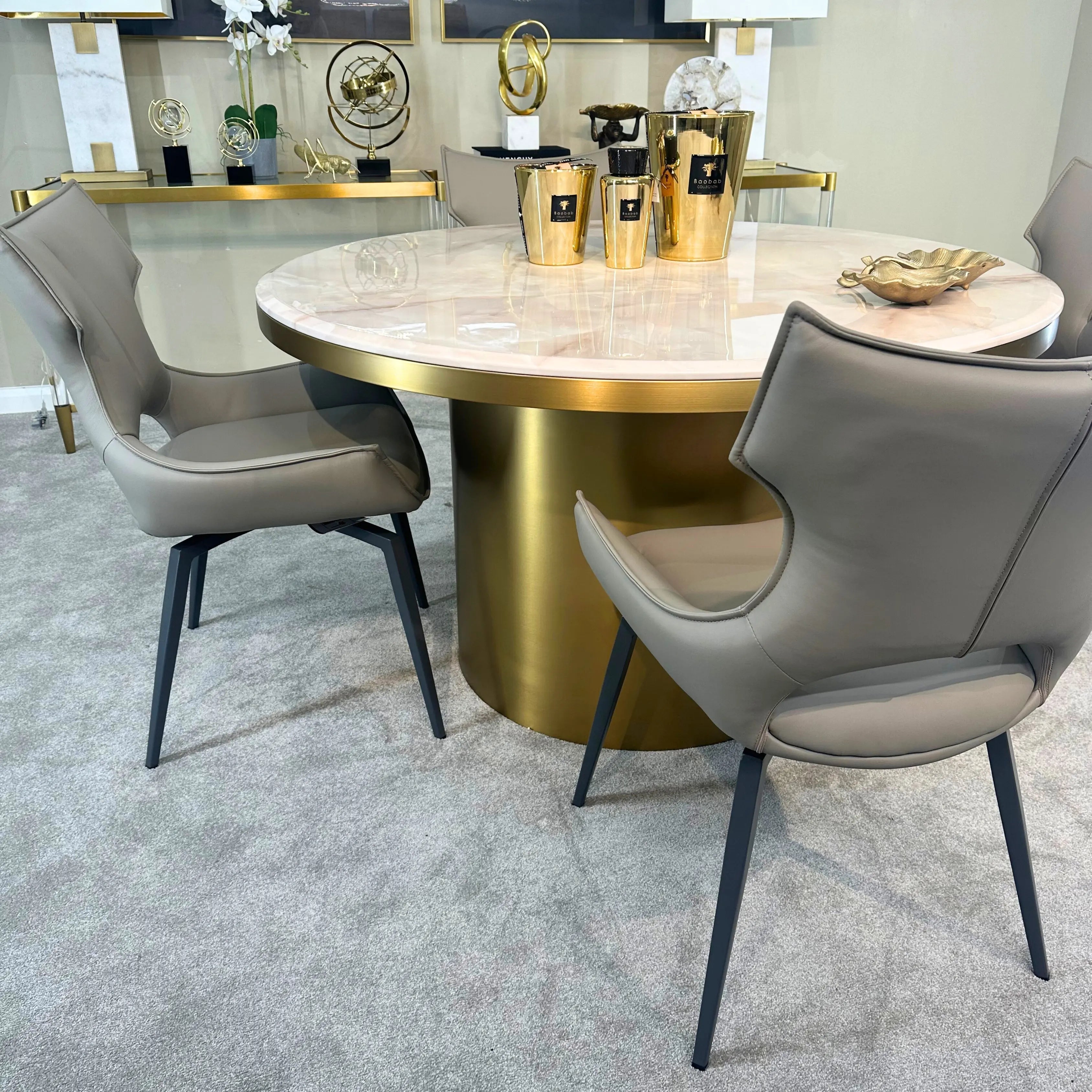 Camden Dining Table - Beige Marble/ Brushed Brass 130cm Kevin Simba