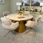 Camden Dining Table - Beige Marble/ Brushed Brass 130cm Kevin Simba