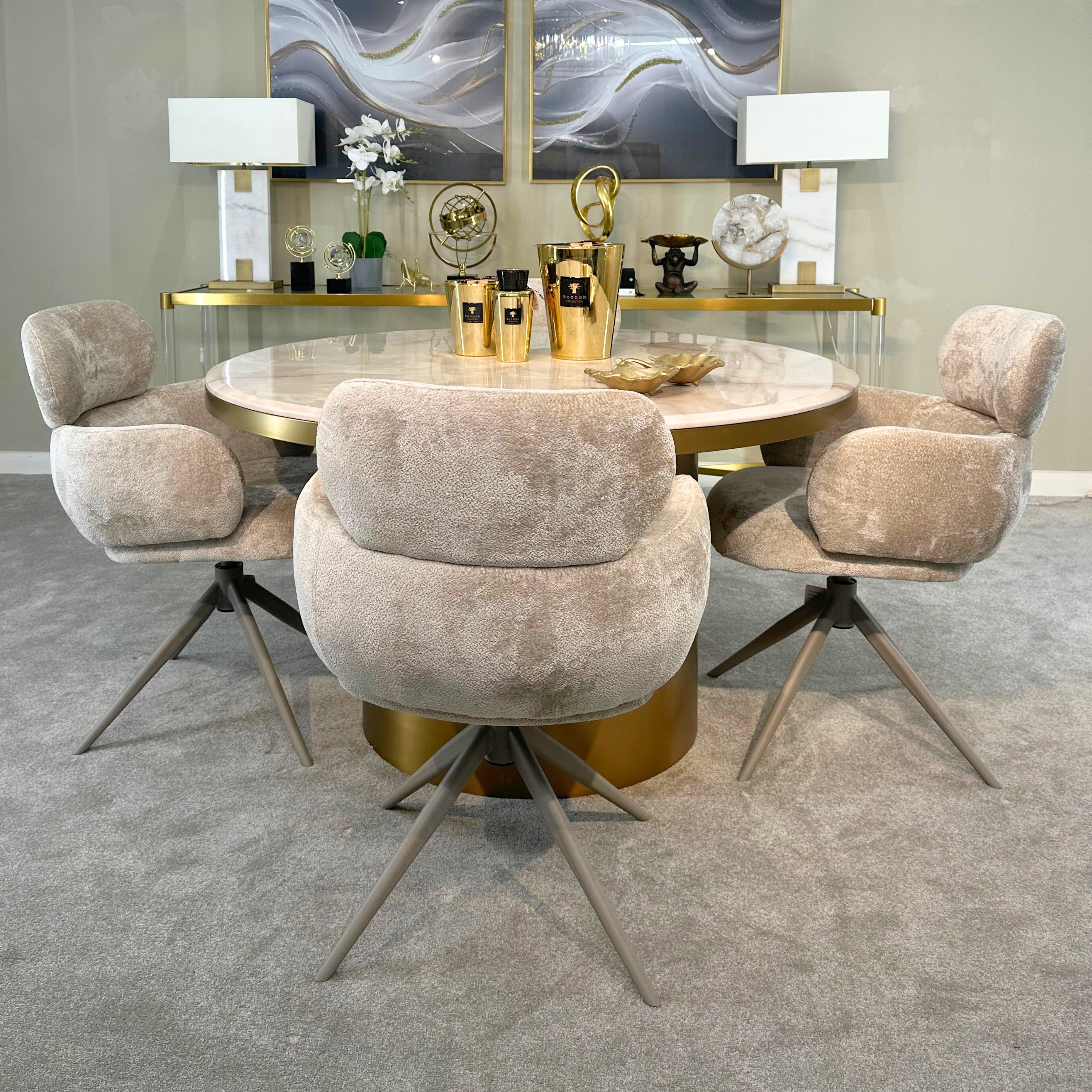 Camden Dining Table - Beige Marble/ Brushed Brass 130cm Kevin Simba