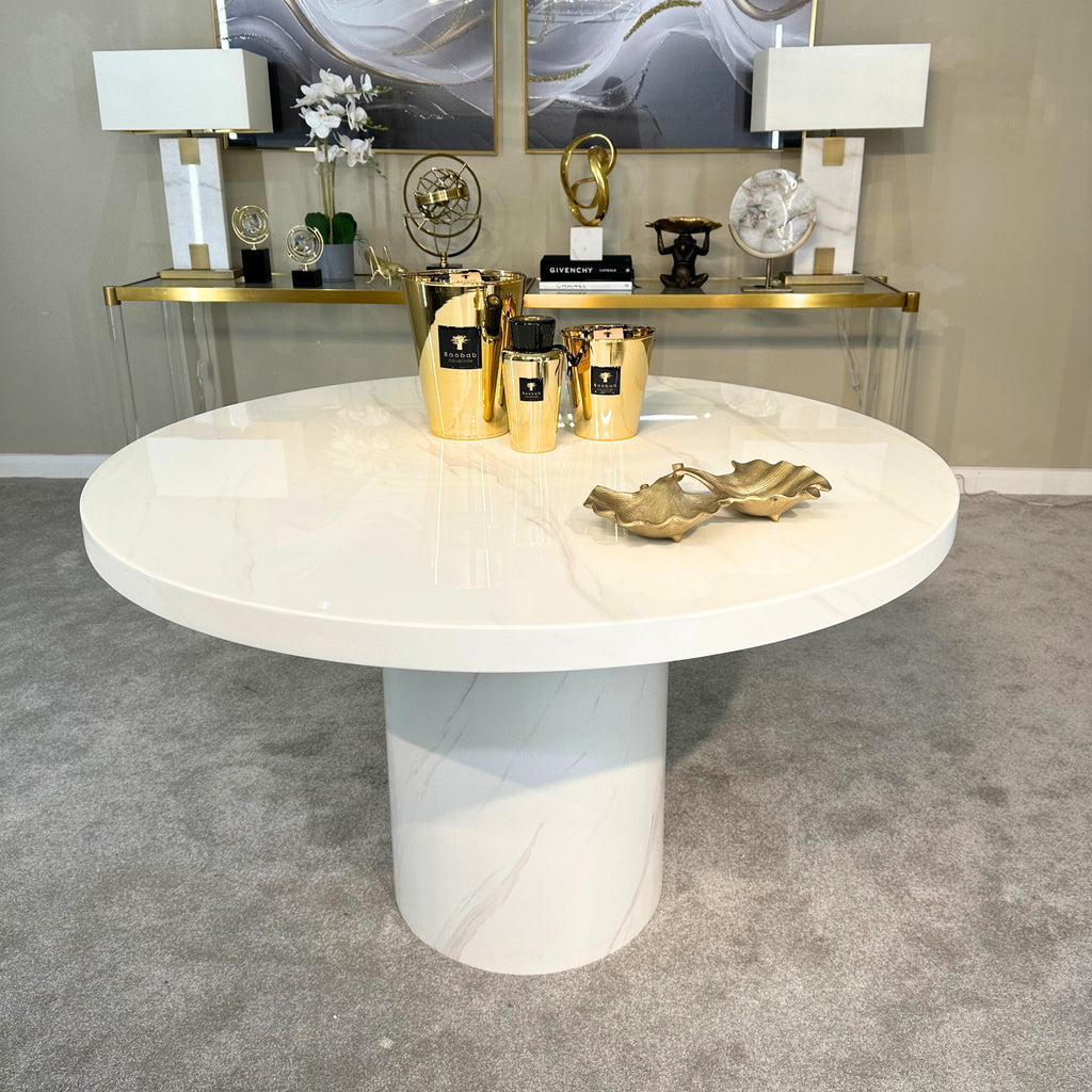 Cara 120cm Round White Marble Dining Table (2501) L H International
