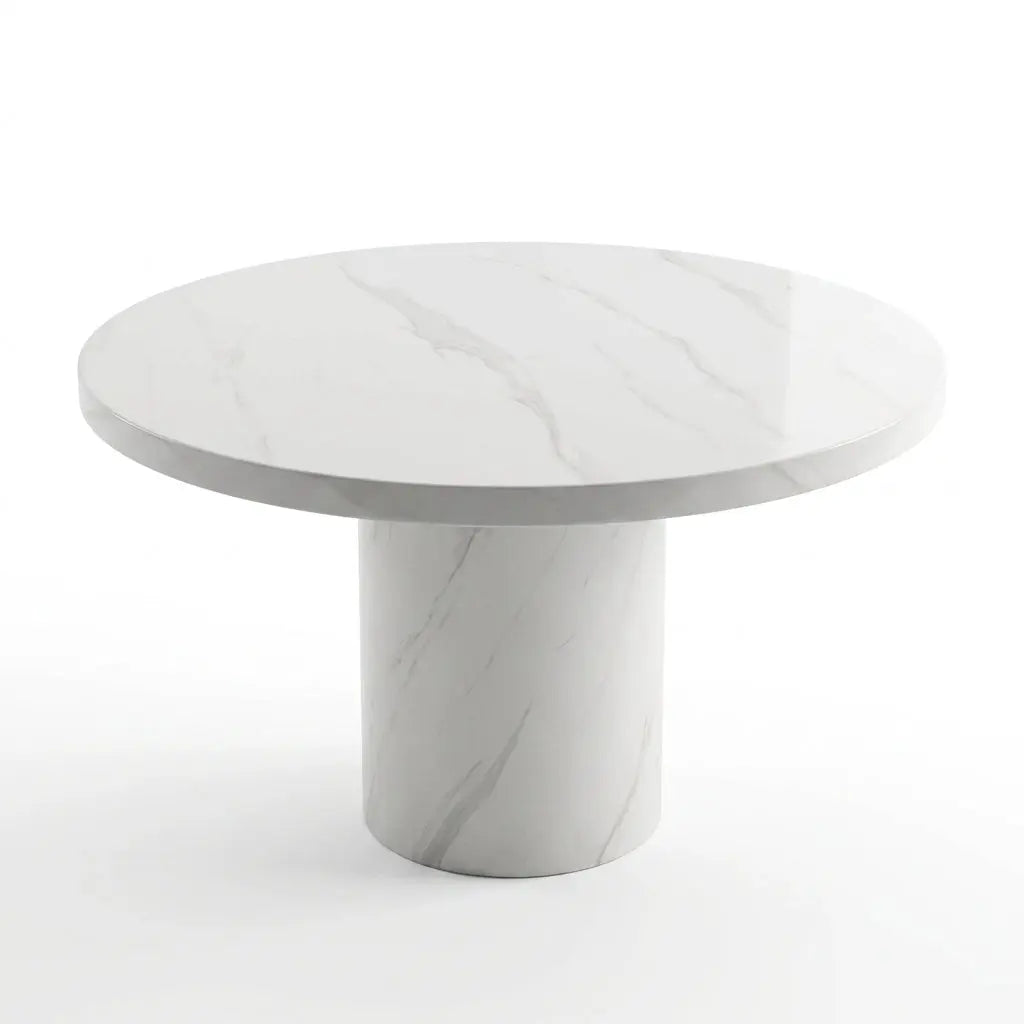 Cara 120cm Round White Marble Dining Table L H International