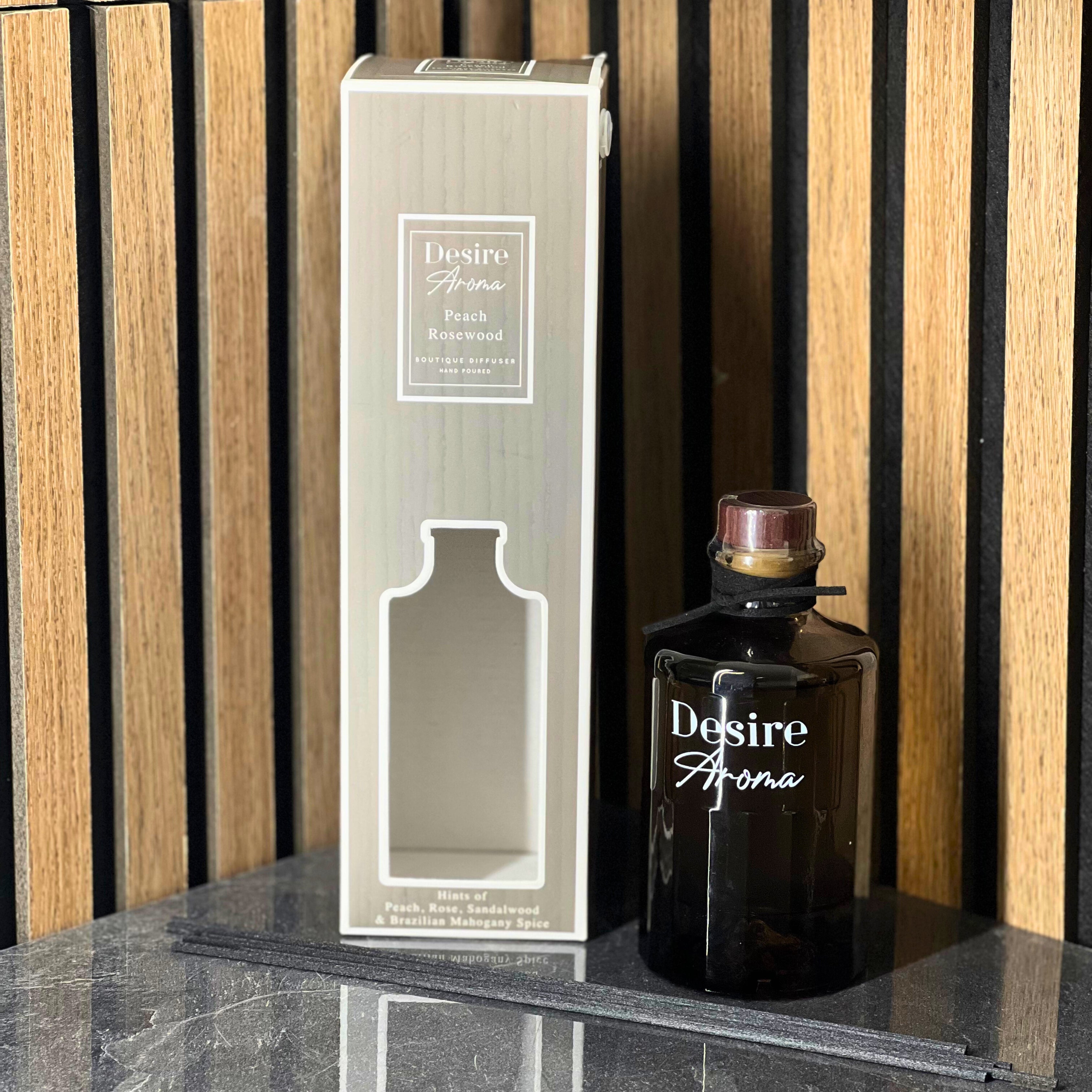 Desire Aroma Santal Peach Rosewood 220ml Reed Diffuser Lesser & Pavey Ltd