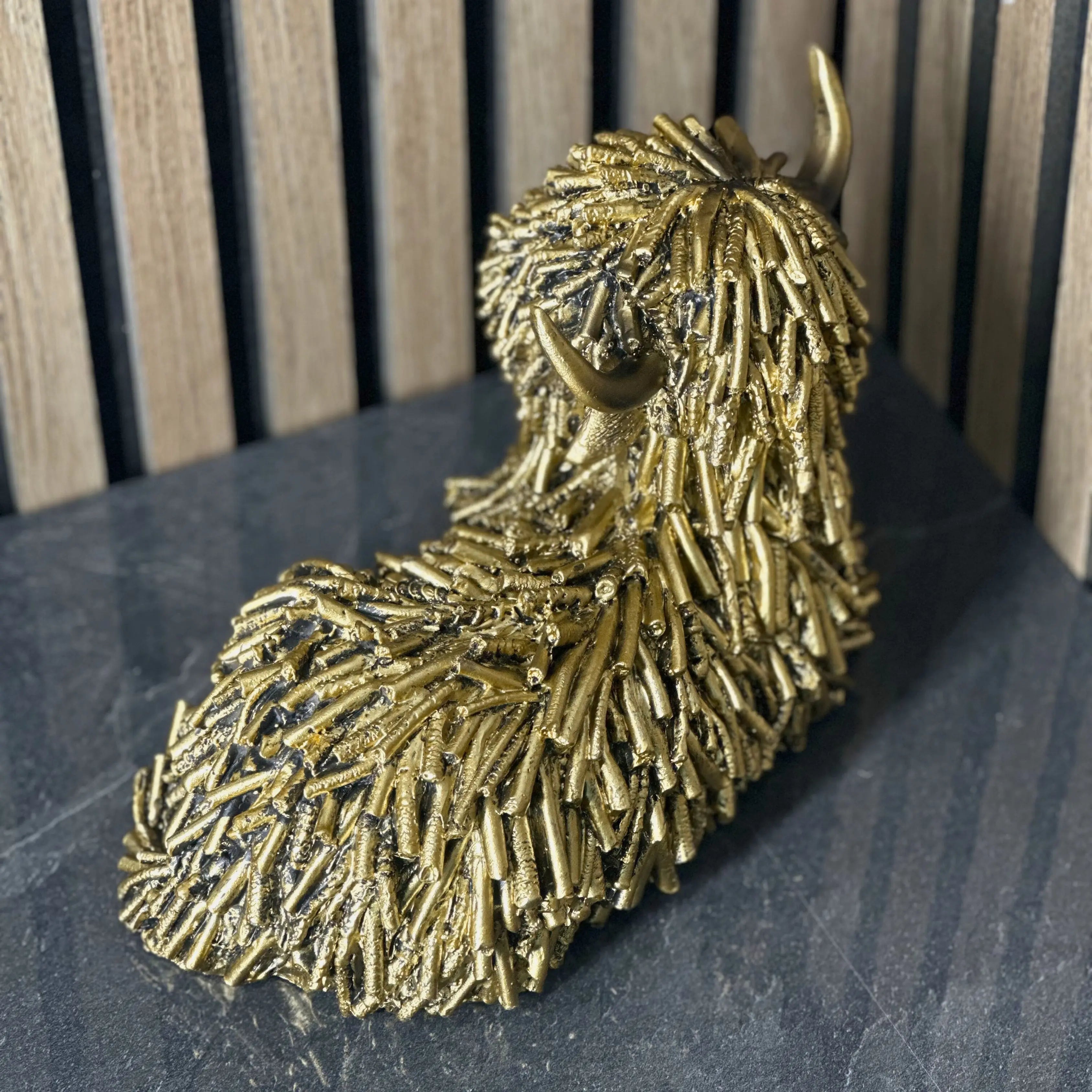 Gold Shaggy Highland Cow Lying Lesser & Pavey Ltd