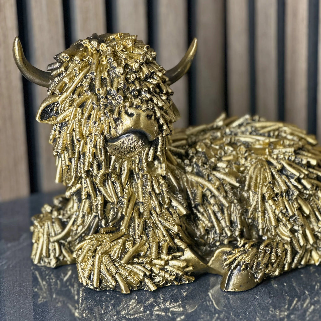 Gold Shaggy Highland Cow Lying Lesser & Pavey Ltd