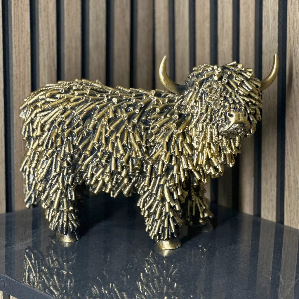 Gold Shaggy Highland Cow Large Lesser & Pavey Ltd