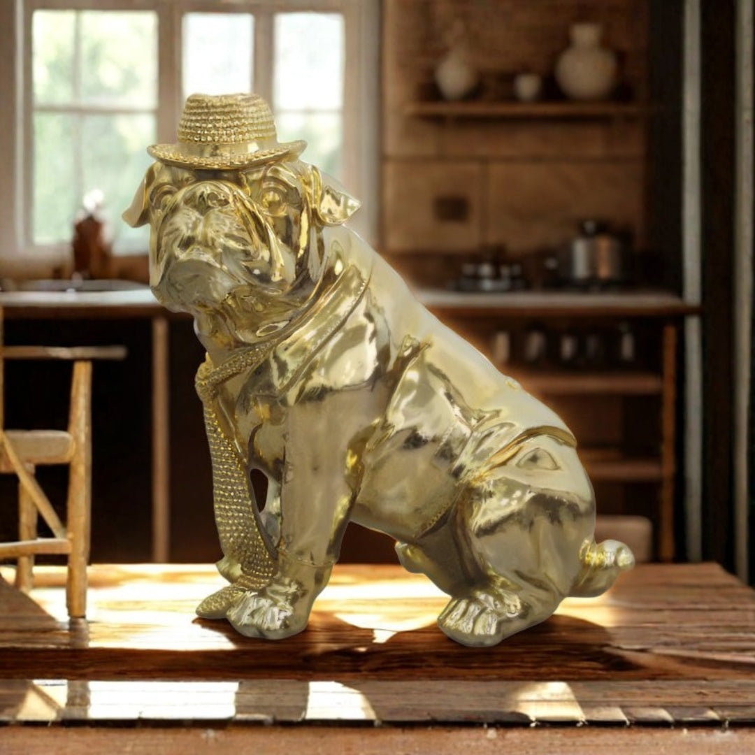 Gold Electroplated Bulldog Ornament with Studded Hat sassy homes