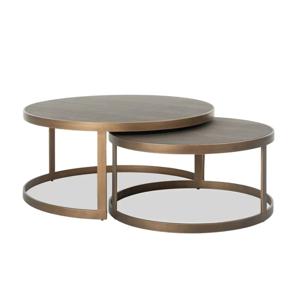 Belgravia Coffee Tables – Set of 2 Gold Frame Faux Shagreen Accent Tables Kevin Simba