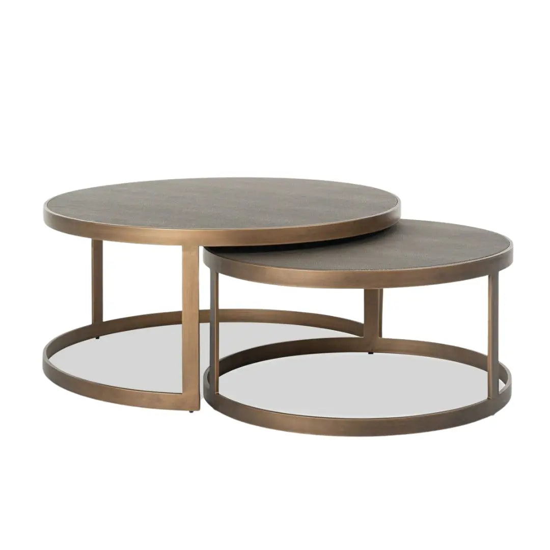 Belgravia Coffee Tables – Set of 2 Gold Frame Faux Shagreen Accent Tables Kevin Simba