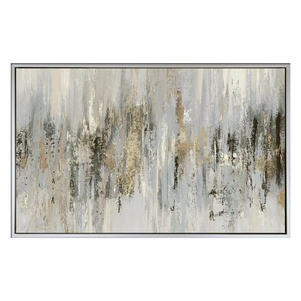 Dripping Silver Abstract Framed Canvas Artwork camelot