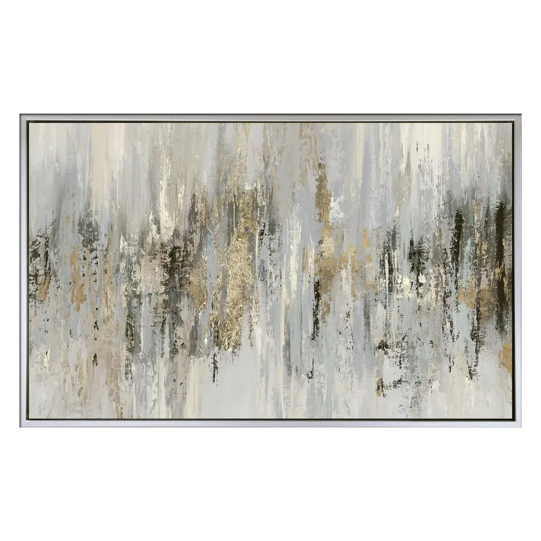 Dripping Silver Abstract Framed Canvas Artwork camelot