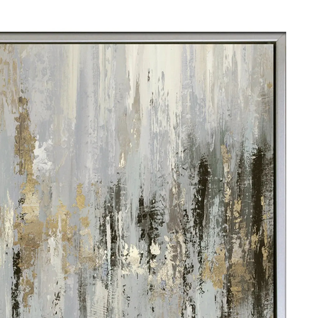 Dripping Silver Abstract Framed Canvas Artwork camelot