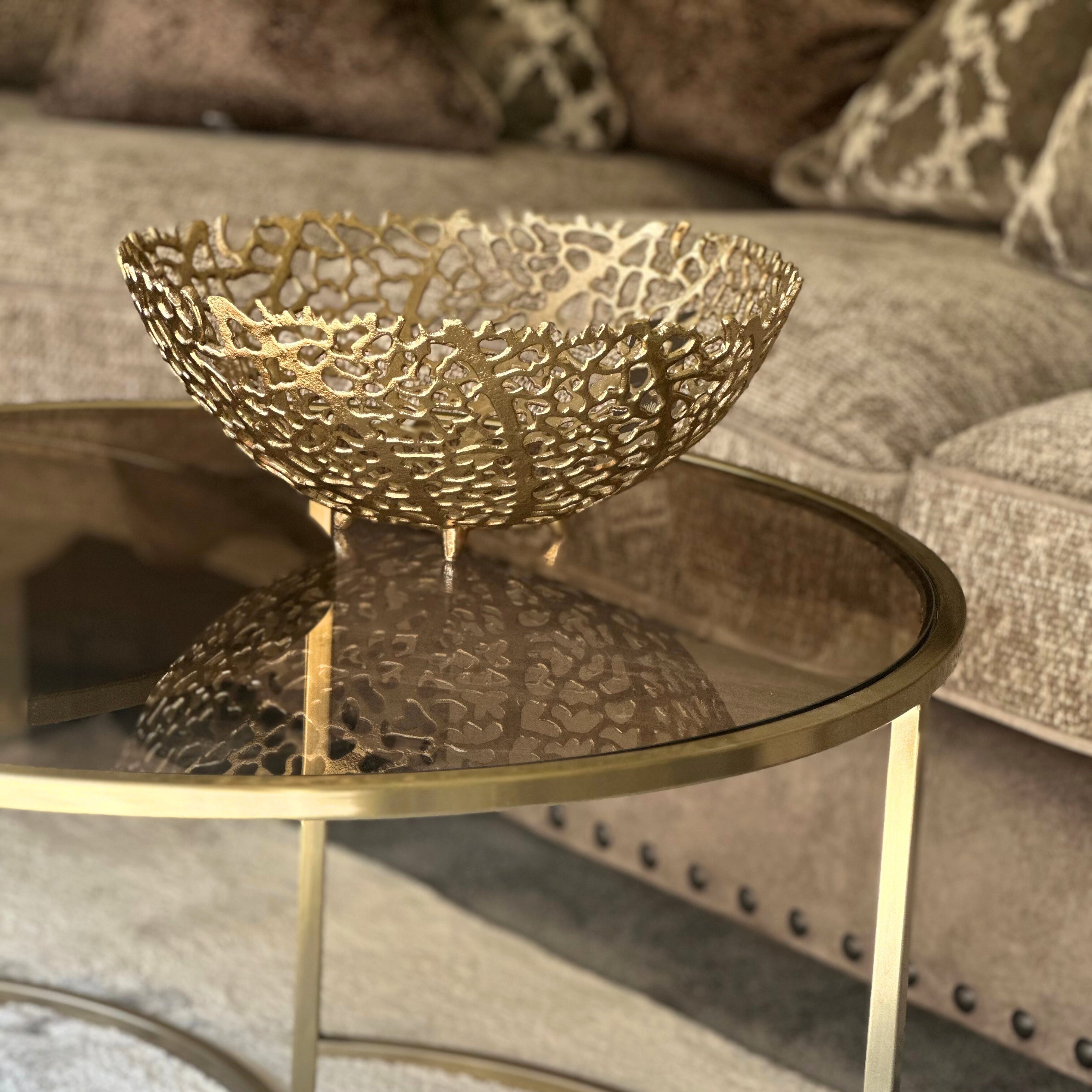 Galaxa Large Antique Gold Coral Bowl Light and Living