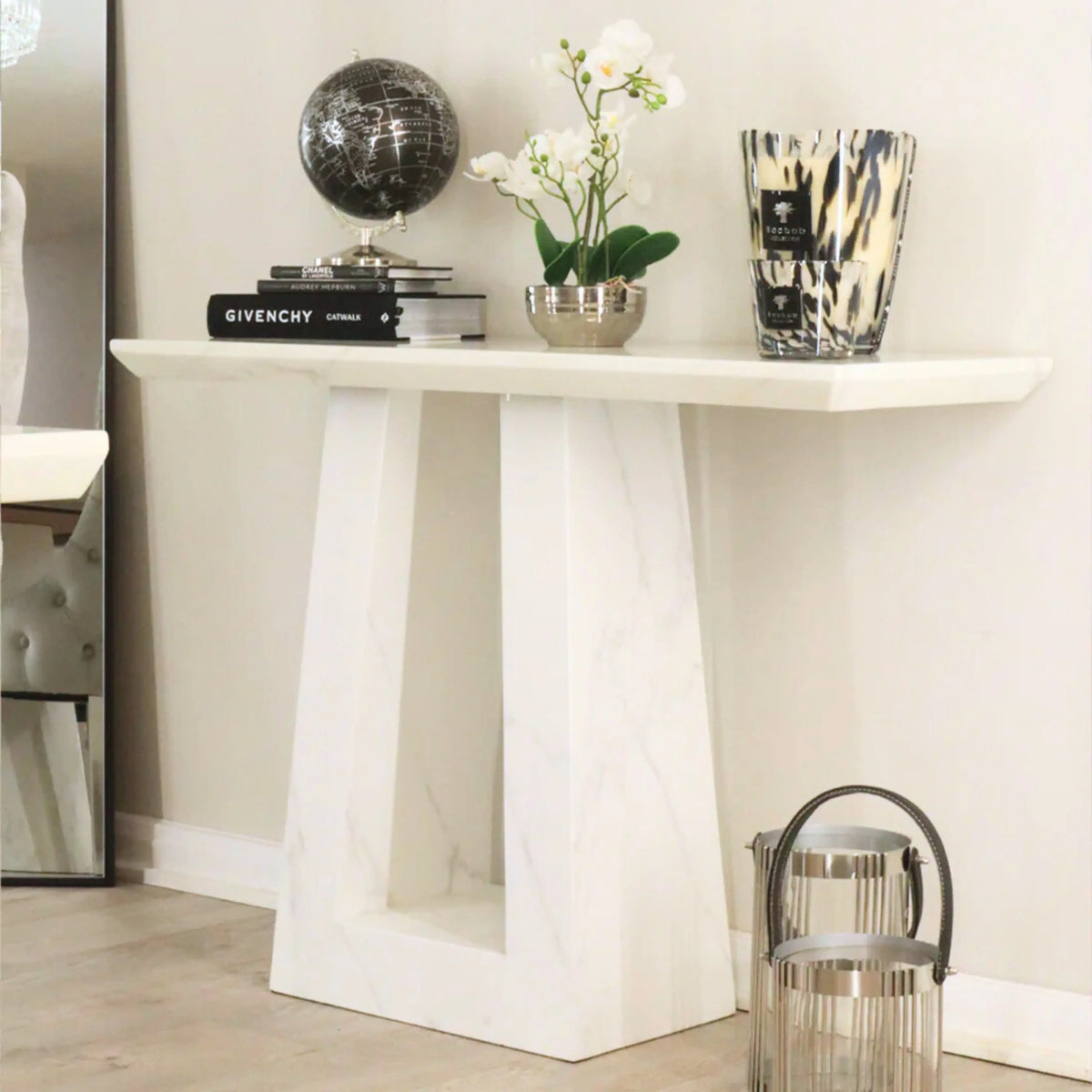 Marble Console Table - White Milan 1.1m With Triangular Pedestal Base ...