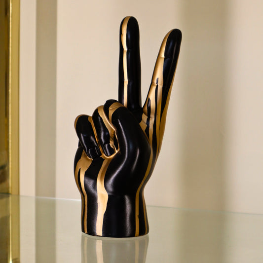 Decorative Peace Hand Sculpture Black/Gold Home Store Living