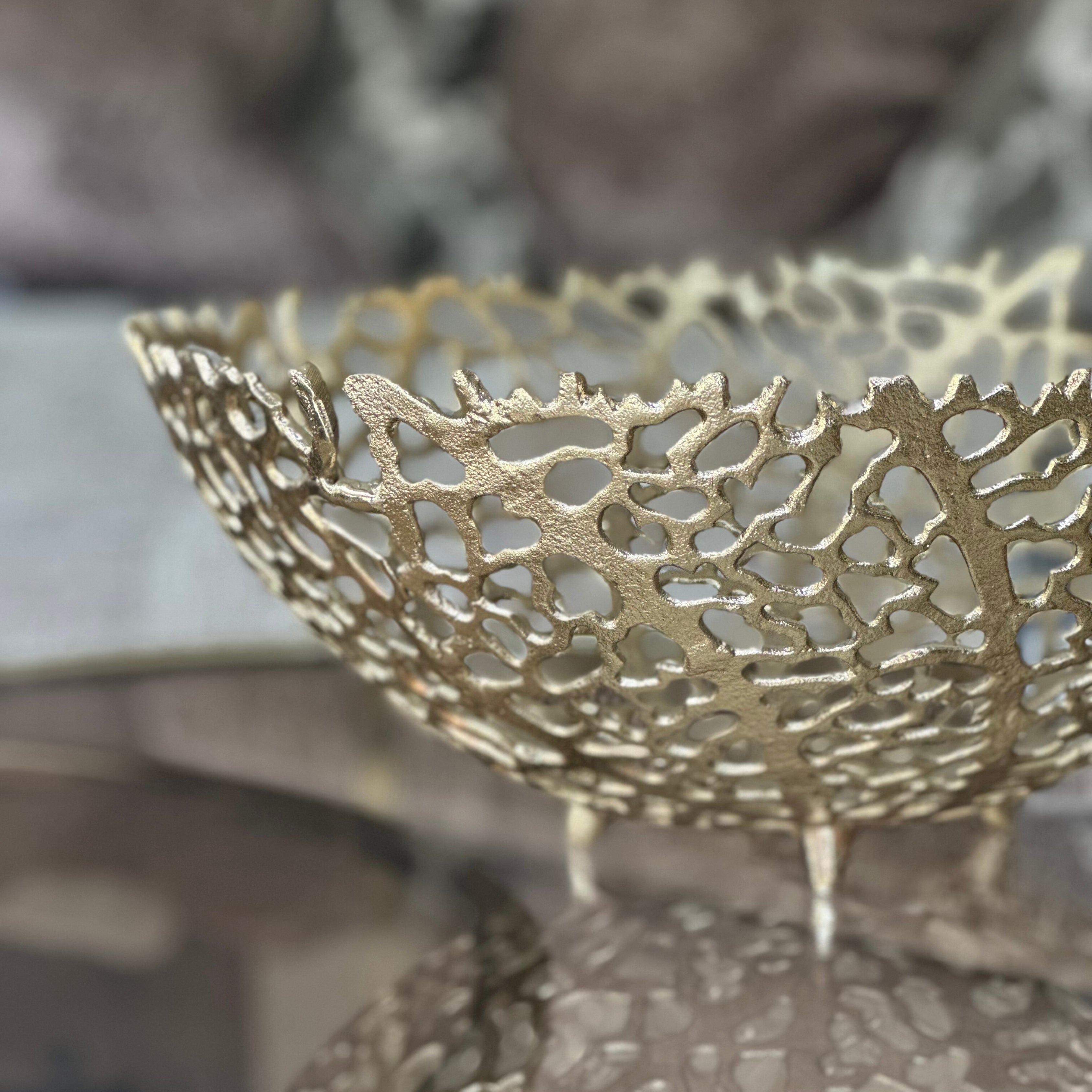 Galaxa Large Antique Gold Coral Bowl Light and Living