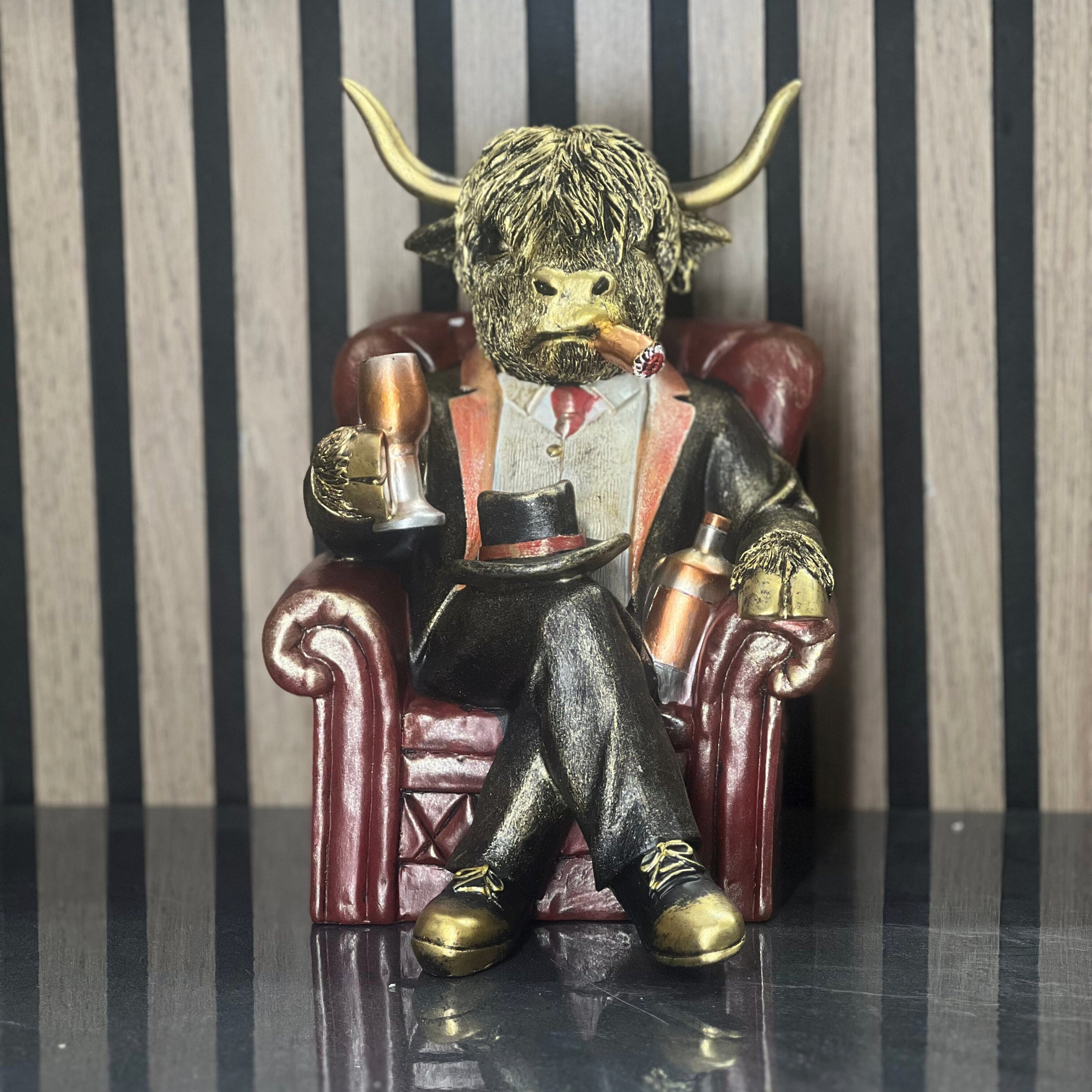 Highland Cow in Armchair Home Ornament Lesser & Pavey Ltd