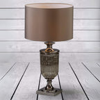 Antiqued Glass Urn Lamp with Taupe Cylinder Shade Mcgowan and rutherford