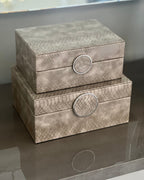 Taupe Faux Snake Leather Storage Boxes (Set of 2) CIMC