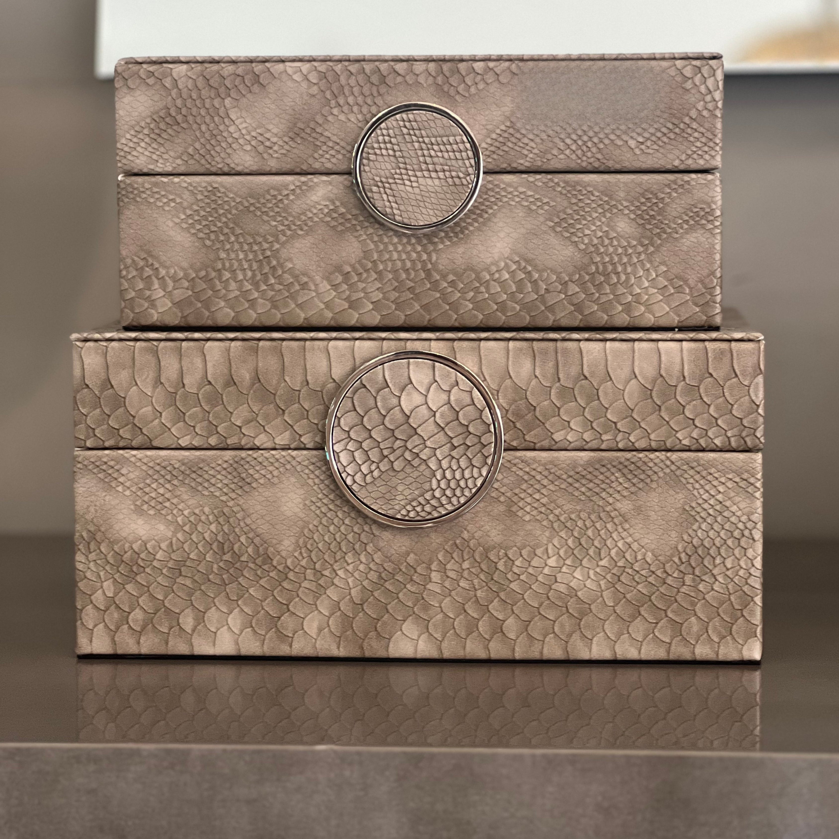 Taupe Faux Snake Leather Storage Boxes (Set of 2) CIMC