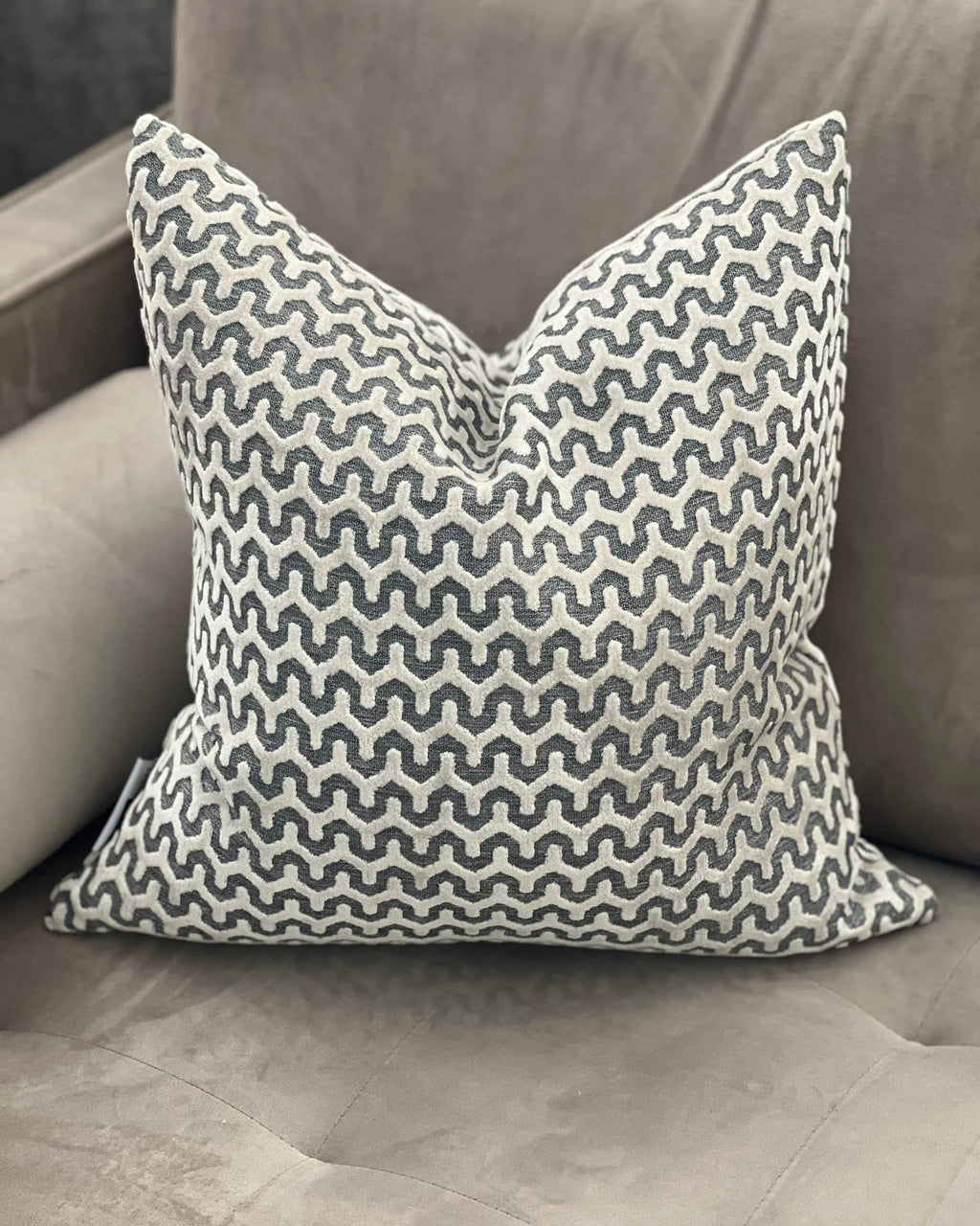 Oslo Ripple Wave Light Grey & Cream Cut Velvet Cushion malini